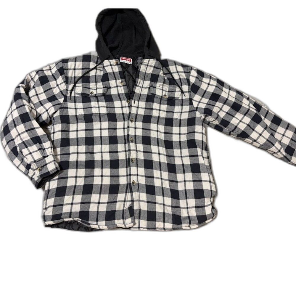 Wrangler Shacket L White Black Buffalo Pld Hood Quilt Lined Workwear Grunge Y2K